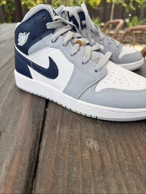 Nike Kids Navy, Light Gray & White High-Top Sneakers